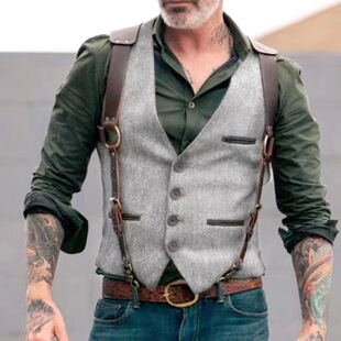 European and American Cross-Border Amazon European Size Men's Splicing Contrasting British Style Simple Casual Vest in Stock Without Suspenders