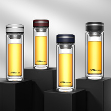 富光X1924双层玻璃杯水杯男高端商务带盖茶水便携耐热泡茶杯子