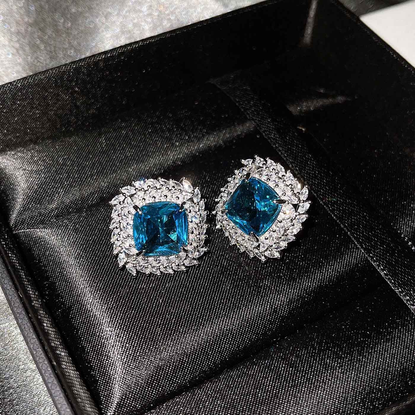 Le Nouveau Trésor De Couleur De Luxe Incrusté De Diamants Jaunes Ascher Pendentif De Boucles D&#39;oreilles En Poudre Argyle Bleu Topa display picture 12