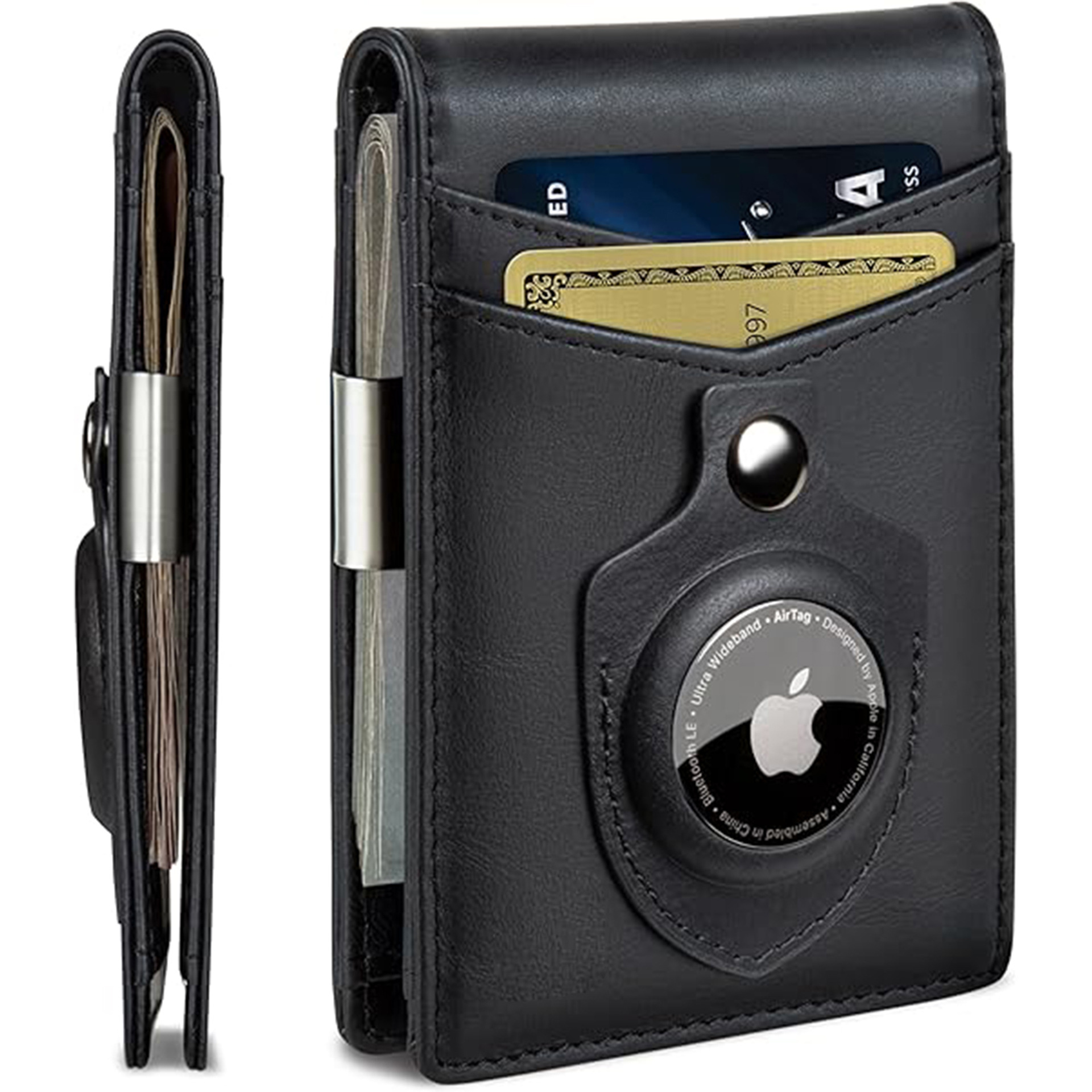 Clip de EE. UU. Anti-desmagnetizante ultrafino personalizado, portable airtag, billetera de múltiples tarjetas, billetera de negocios vertical retro para hombres