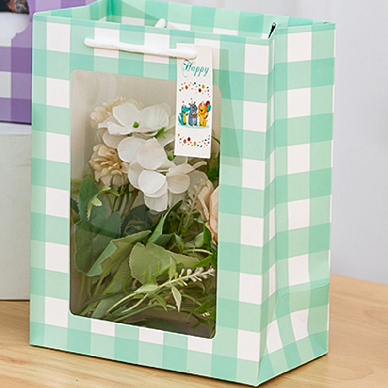 Bolsa de regalo de ventana verde bolsa de regalo de flores rectangular bolsa de papel bolso de Navidad bolso de regalo de San Valentín al por mayor