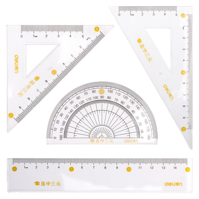 Geti 71950 Four-Piece Set Ruler for Students to Win in Exams - Straight Ruler, Triangular Ruler, Protractor, Stationery Batch
