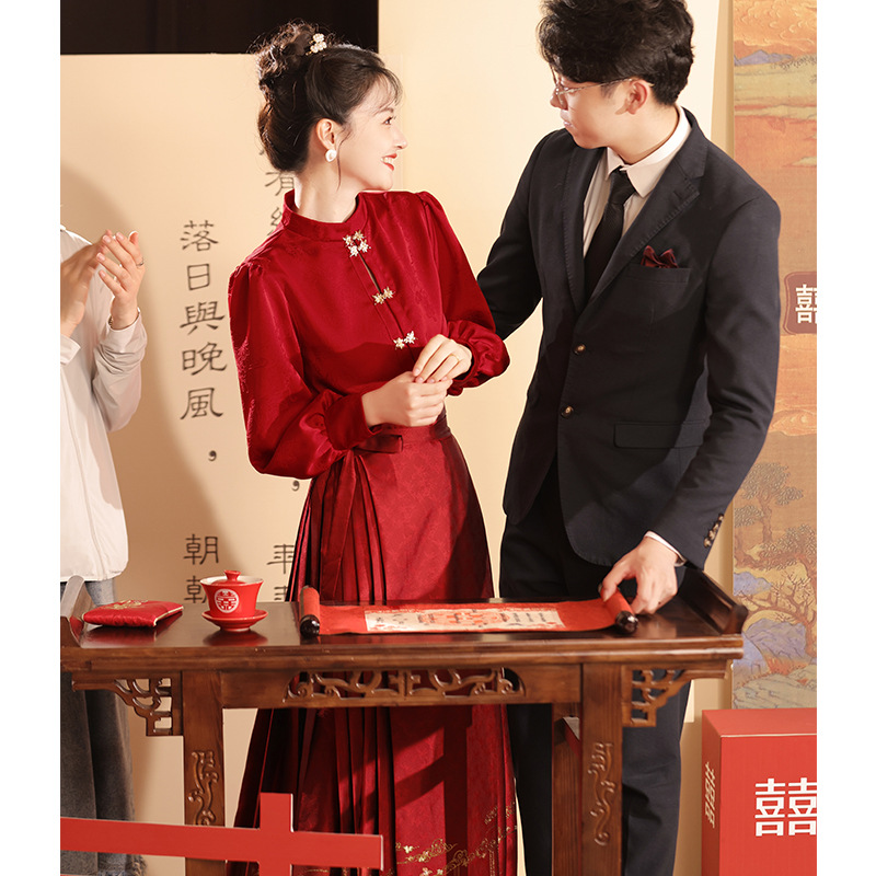 Chaleco rojo vestido tostado vestido novia cheongsam 2024 nuevo vestido de boda chino traje de compromiso vestido de novia para las mujeres