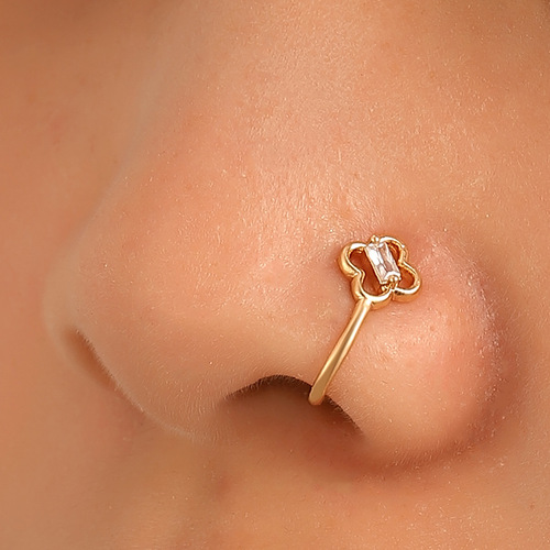 European and American non-perforated geometric U-shaped nose clip copper inlaid zircon flower drop love nose ring fake nose piercing jewelry
