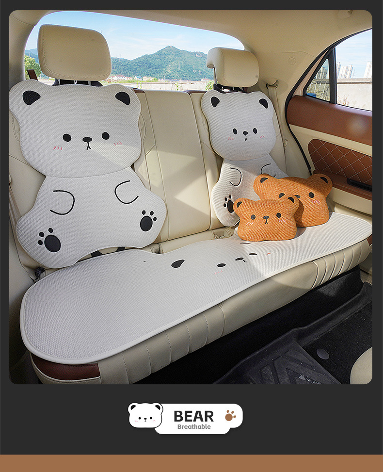 Car Seat Cushion for All Seasons, Cartoon Chunma Seat Cover, Cute Ladies Summer Breathable Rear Three-Piece Seat Cushion