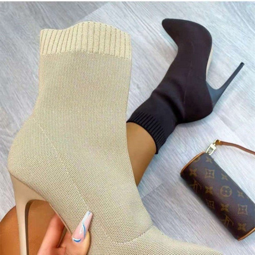 ②N 413 women high heel boots large size knitted elastic boots medium height