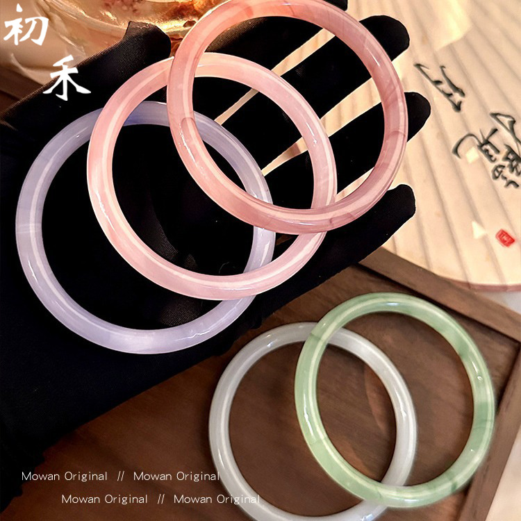 glass imitation jade jingle bracelet thick type round bracelet one step at a time girlfriends women‘s bracelet xiaohongshu ancient style jingle same style