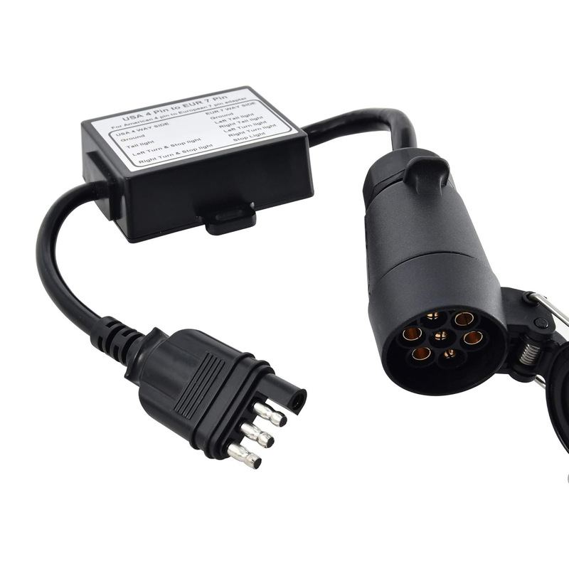American 4-Pin to European 7-Pin Adapter Trailer Wiring Harness Connector Separate Brake Light Line Tail Light Adapter