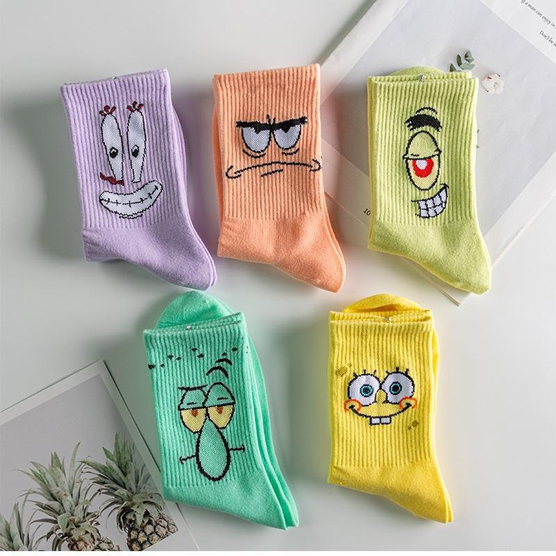 Spongebob Socks for Women, European and American Cartoon Short Socks, Cotton Men's Long Tube Trendy Socks, Casual Student Cartoon Trendy Socks