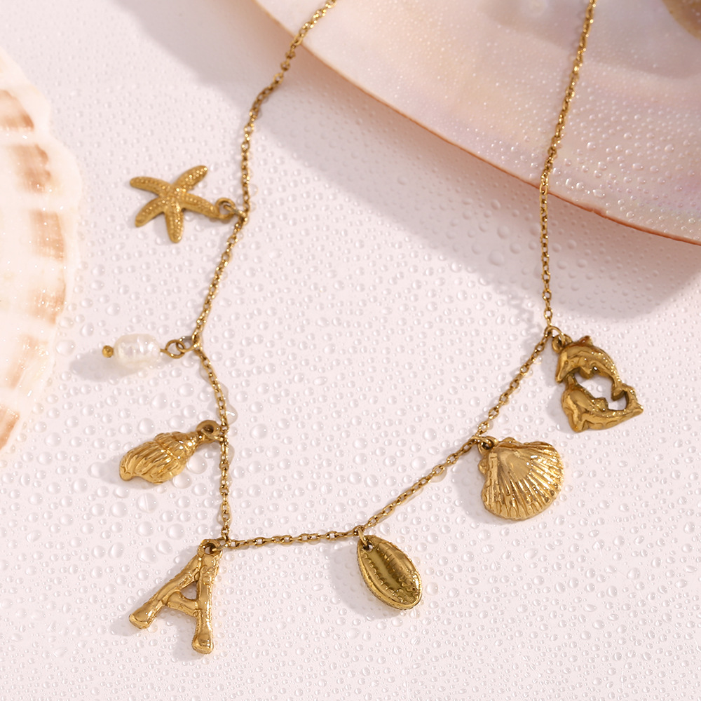 Marine Animal Letter A Stainless Steel Pendant Necklace