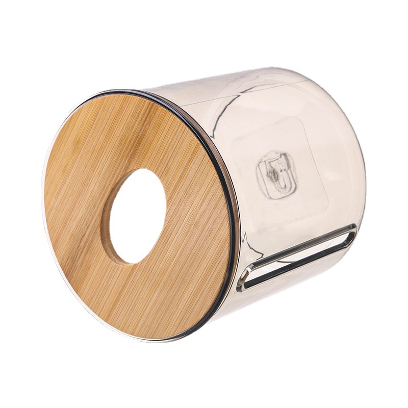 Creativo redondo de plástico caja de almacenamiento de tejido caja de tejido doméstico cubierta de bambú Hotel montado en la pared titular de tejido higiénico