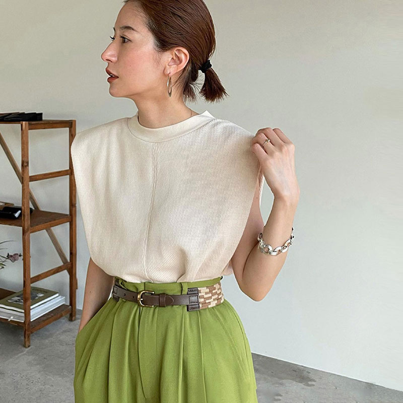 2025 Spring/Summer New Japanese Clane Matsumoto Ena Sleeveless Top Fresh and Sweet Solid Color Women's T-Shirt