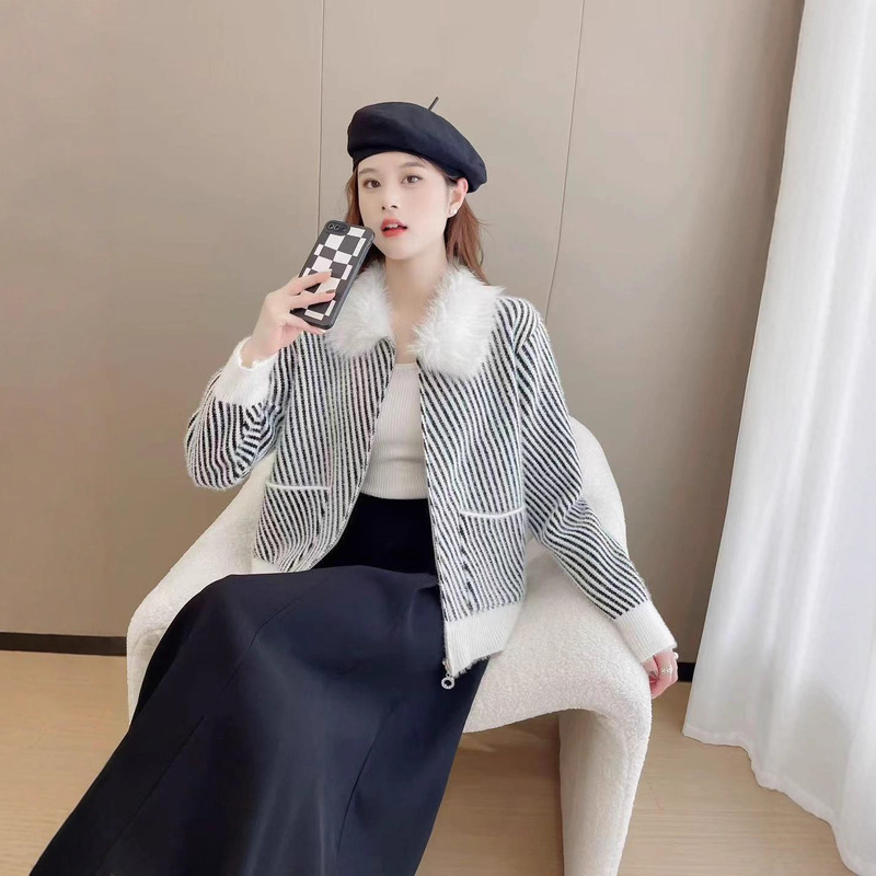 海军领格子毛呢秋冬外套女短款小香风外搭韩版宽松小个子开衫上衣|undefined