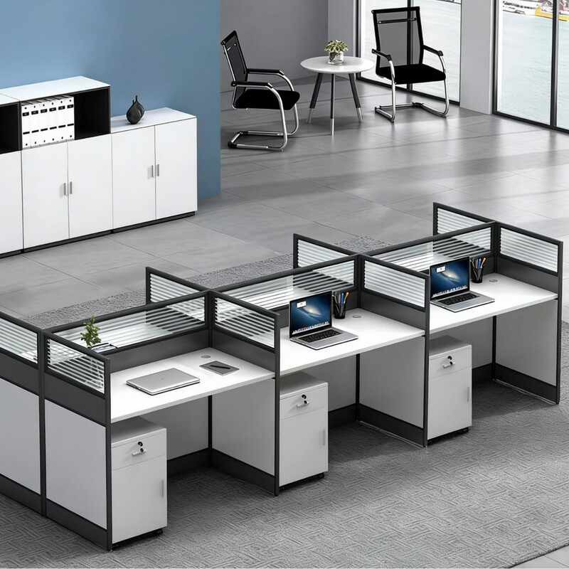 Office Partition Workstation Table for 2/4/6 People, Staff Desk and Chair Set with Partition Screen, Employee Computer Desk