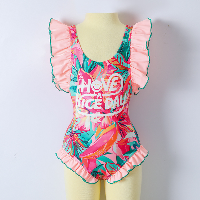 2025 Amazon ropa infantil de verano bata de baño infantil impresión de chicas trajes de baño 87g playa de secado rápido