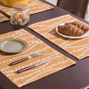 伊缦琪韵 Printed placemat cloth modern simple style square green dining table insulated fabric placemat double layer