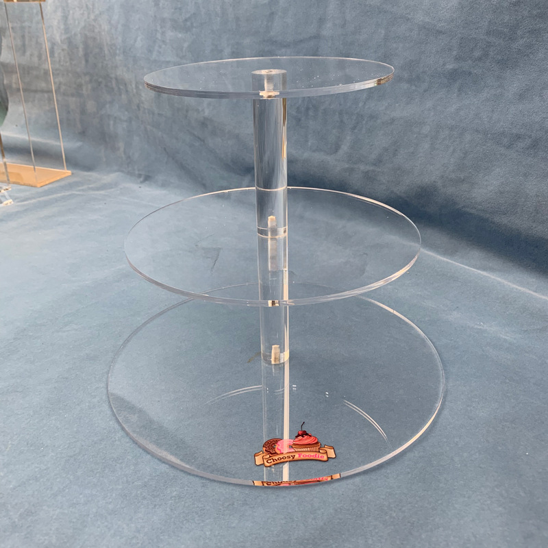 透明圆形塔式亚克力蛋糕架 三层甜品展示台 有机玻璃盲盒陈列架