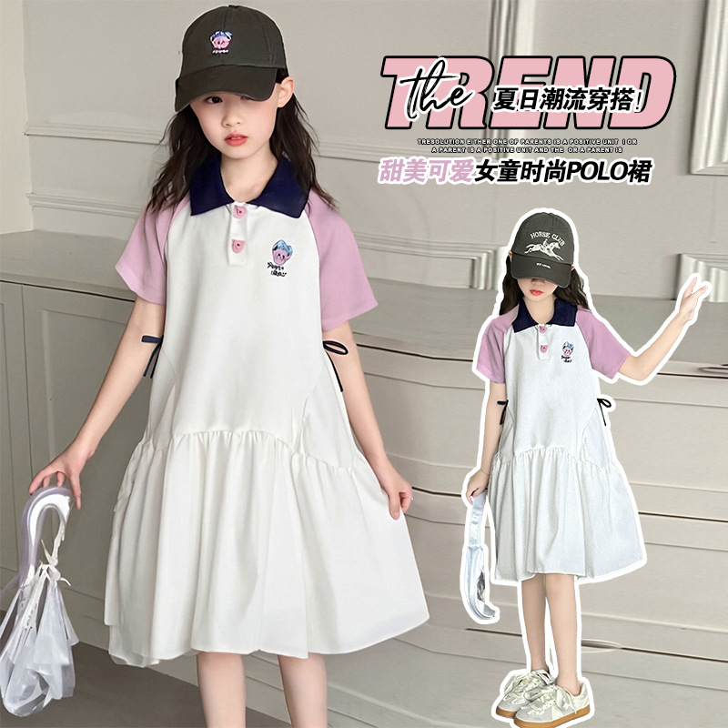 Girls' Summer Thin Dress 2026 New Style for Older Girls, Summer Academy Style Dress, Children's Summer Polo Dress