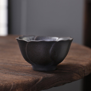 Ceramic Tea Cup, Kung Fu Tea Set, Tasting Cup, Master Cup, Wood-Fired Conical Cup, Black Pottery Floral Cup, Single Cup, Light Luxury, Vintage