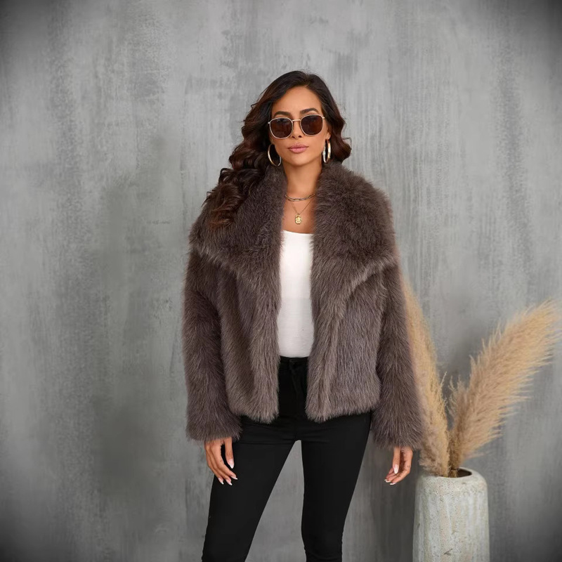 Amazon Aliexpress Independent Overseas Platform In-Stock Winter Faux Fur Coat Women's Jacket with Large Lapel Amazon Aliexpress Independent Overseas Platform In-Stock Winter Faux Fur Coat Women's Jacket with Large Lapel