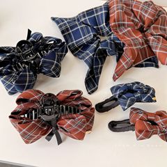 韩系复古英伦风格纹蝴蝶结抓夹女2025新款早秋发饰氛围感扎发发绳