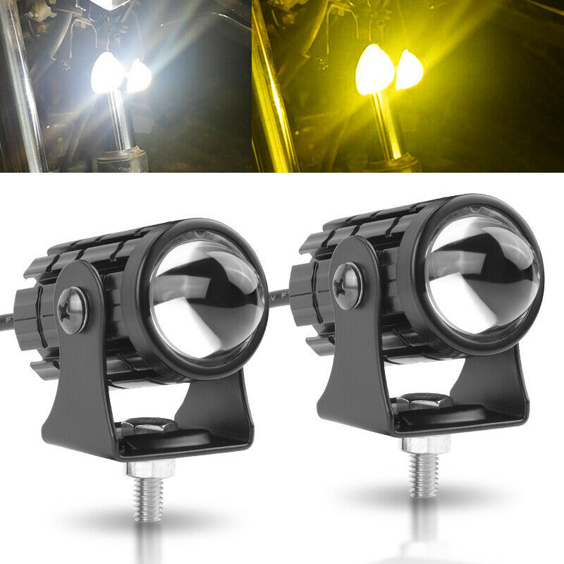 Transfronteriza venta caliente de faro de motocicleta LED blanco y amarillo de dos colores cañón de acero a prueba de agua 12 - 80V
