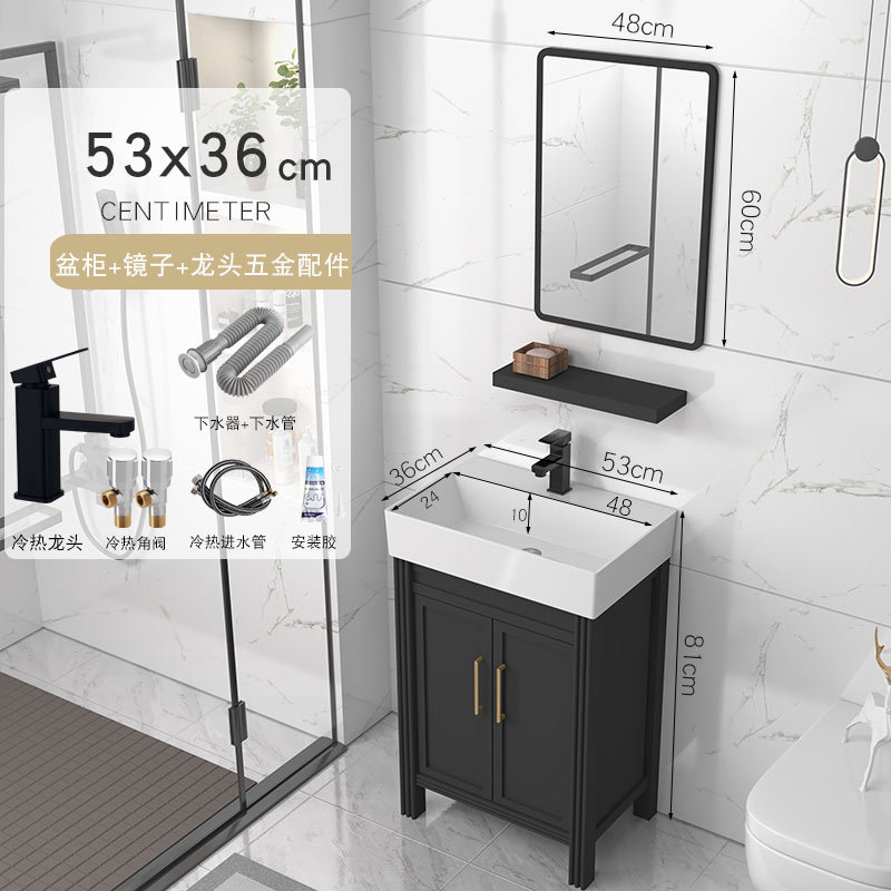 53x36cm gabinete de piso + grifo + espejo cuadrado