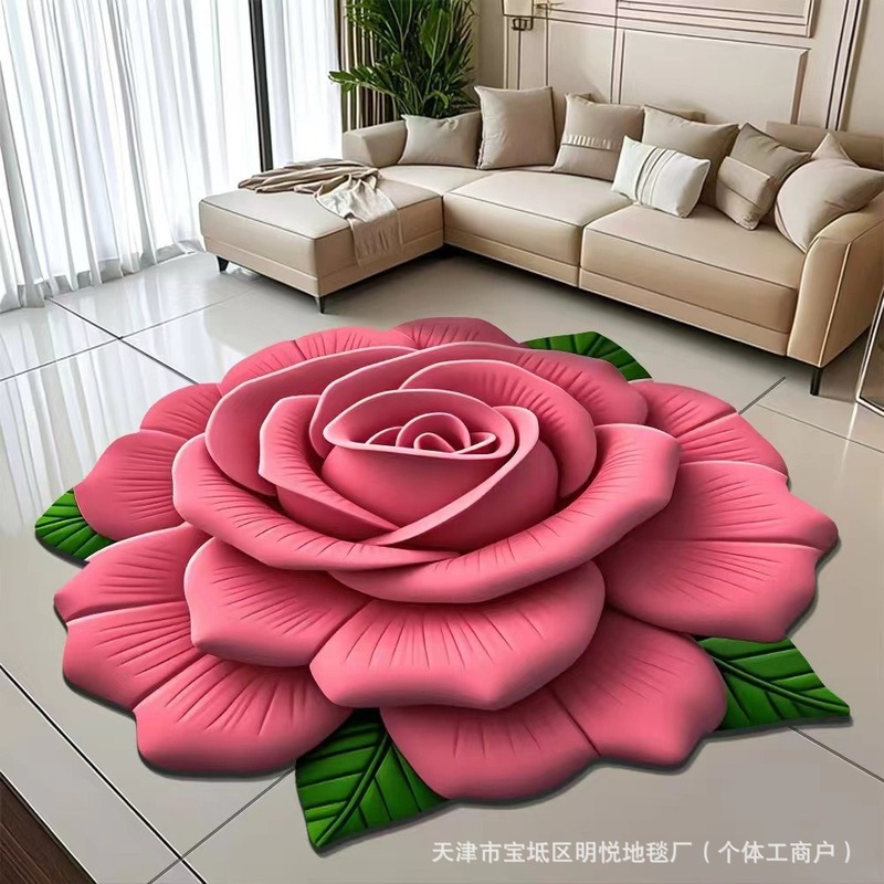 クロスボーダー花 3D ビジュアルクリスタルベルベットフロアマットリビングルーム装飾マット寝室のベッドサイドブランケット浴室吸収性マット卸売|undefined