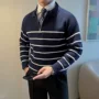 加厚意式条纹男休闲毛衣