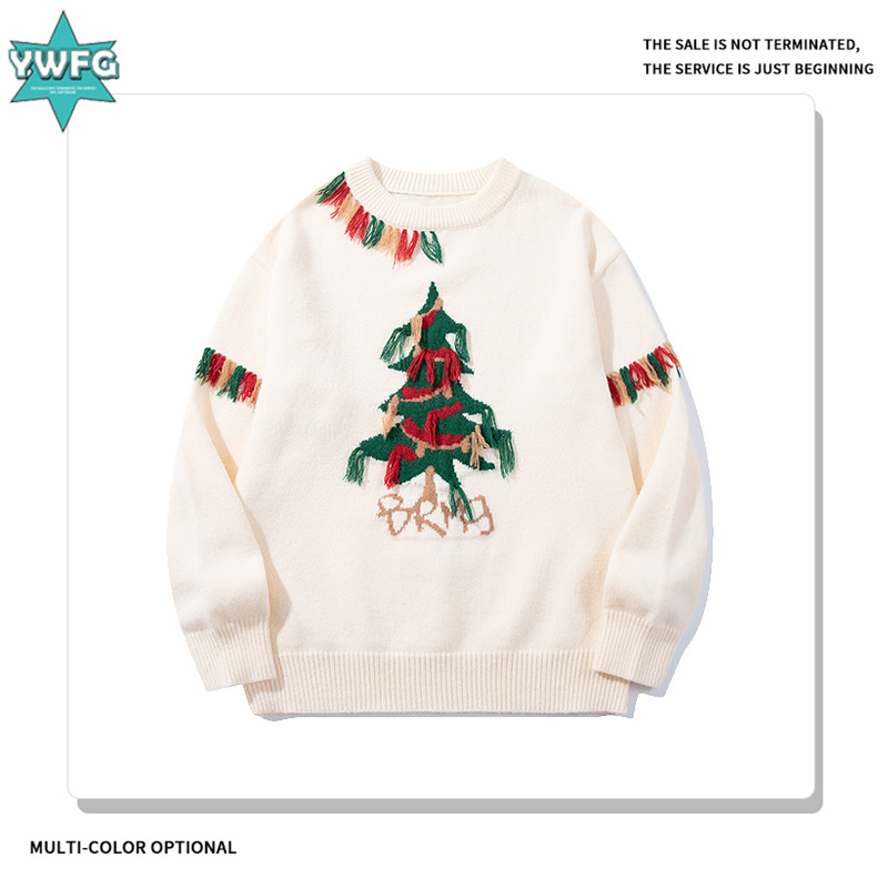YWFG mujer estilo americano árbol de navidad otoño 2024 pareja superior versátil cuello redondo manga larga suéter de punto image 1