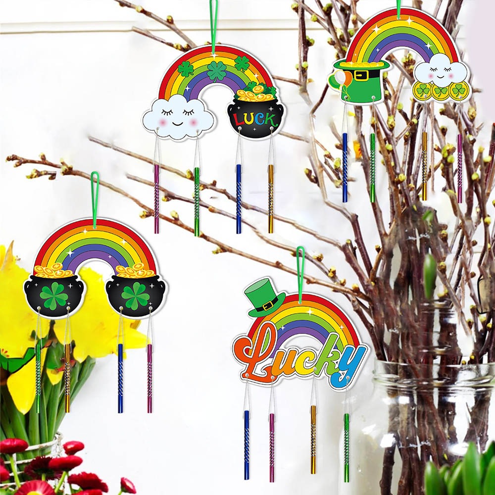 Accesorios de decoración del día de San Patricio transfronterizo europeo y americano Campanas de viento del arco iris Lucky adornos del día nacional irlandés