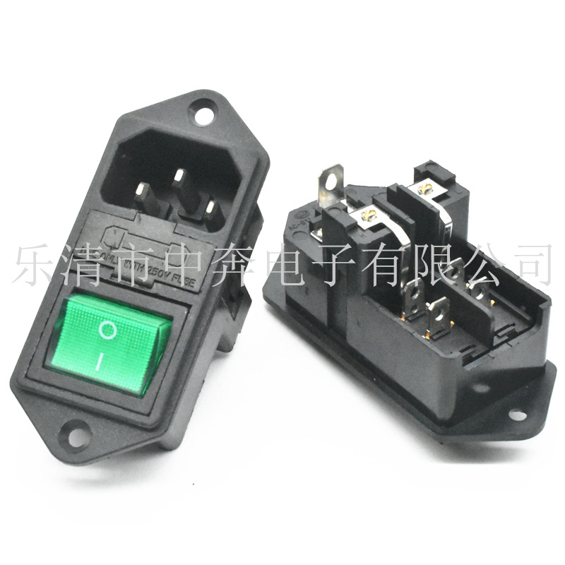 AC电源插座 AC-01 双保险插座 三合一 双保险 器械插座 绿色带灯