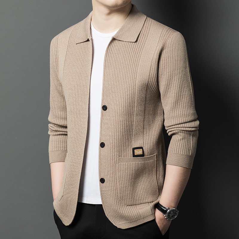 Knitted cardigan men's sweater coat spring new trendy men's casual solid color simple top one-piece delivery Knitted cardigan men's sweater coat spring new trendy men's casual solid color simple top one-piece delivery