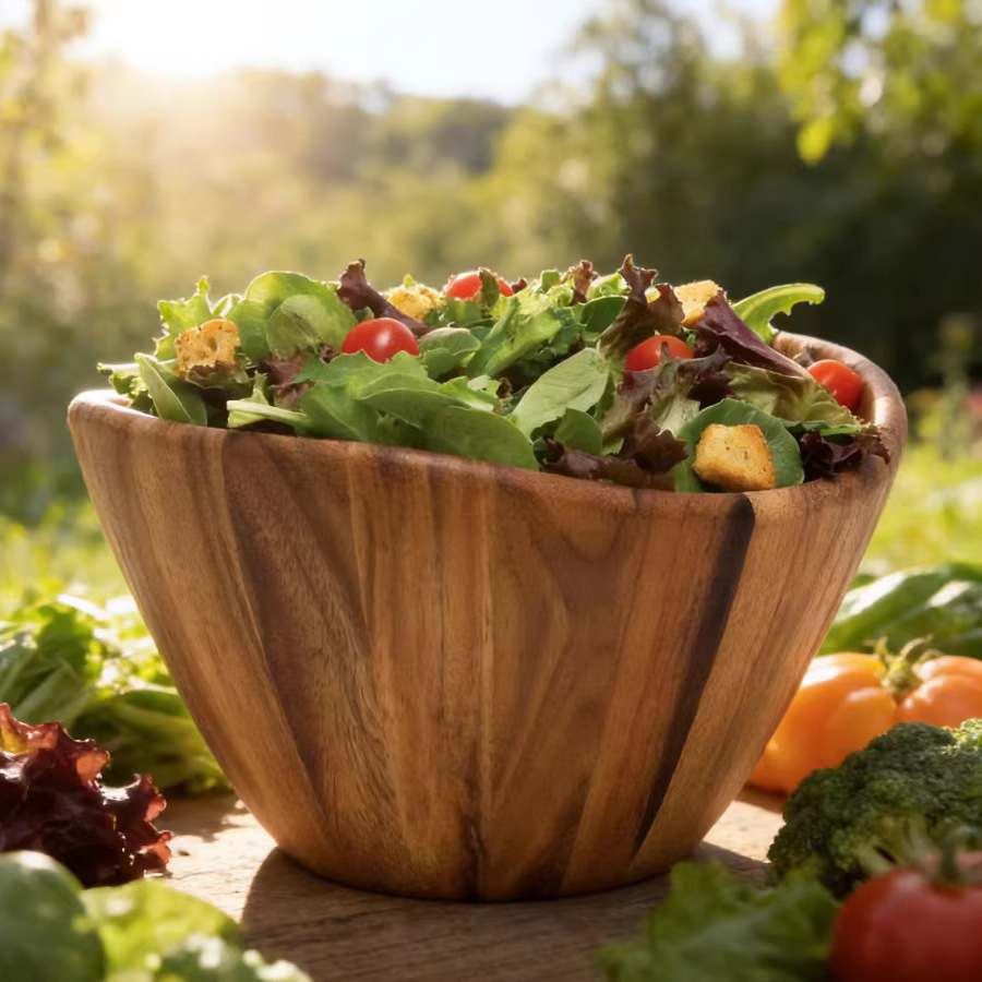 Juego de cuencos de madera de acacia Ensalada de comida Cuencos redondos Personalidad Ensalada japonesa Creativa Cuencos de frutas Bibimbap