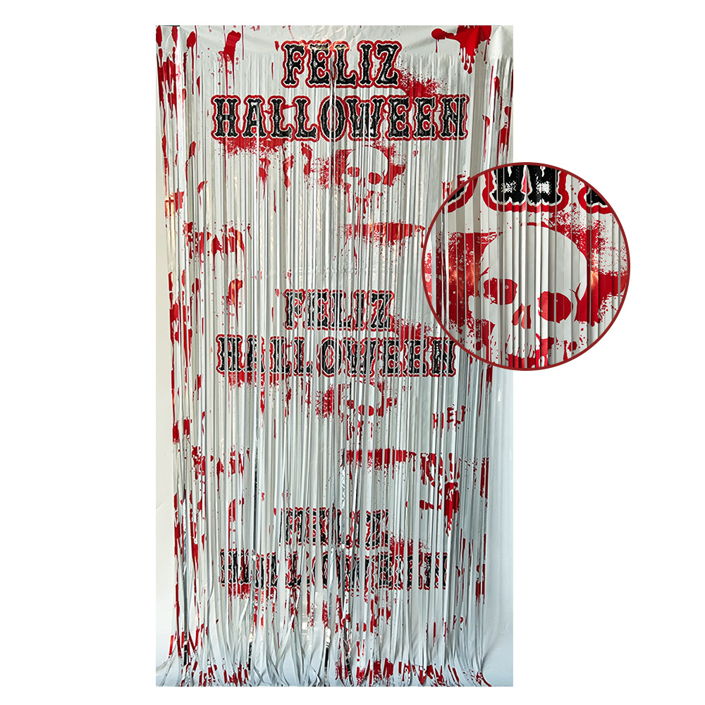 Transfronterizo 2m murciélago cortina de seda de lluvia Halloween nuevo producto decoración fiesta suministros láser calabaza araña esqueleto cortina de seda de lluvia