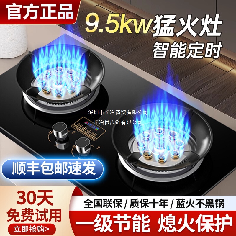 High-Power Gas Stove Double Stove Household Embedded Natural Gas Stove Desktop Liquefied Gas Energy-Saving Gas Stove