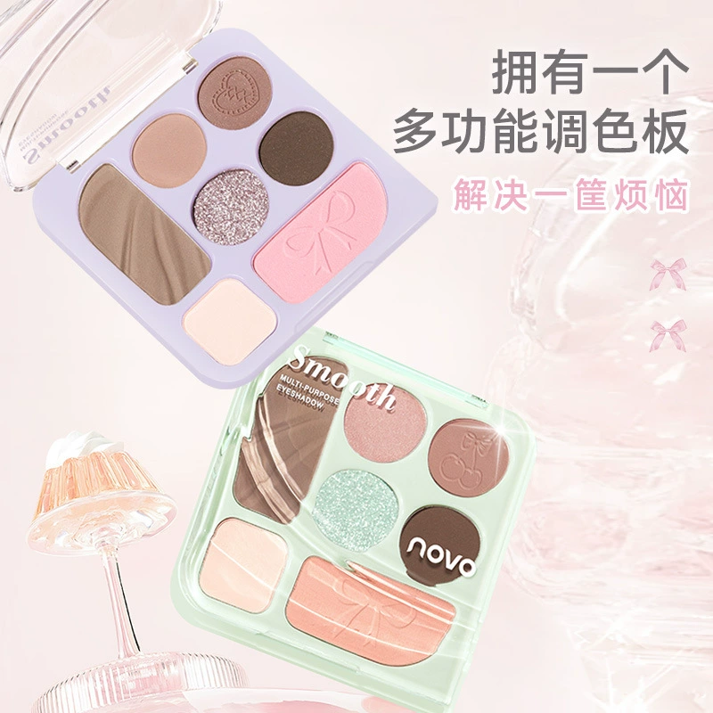 Makeup NOVO «Пристрастие к настроению» палетка из семи оттенков, матовые и перламутровые, легко в использовании, выдержанный стиль, для студентов, доступный макияж