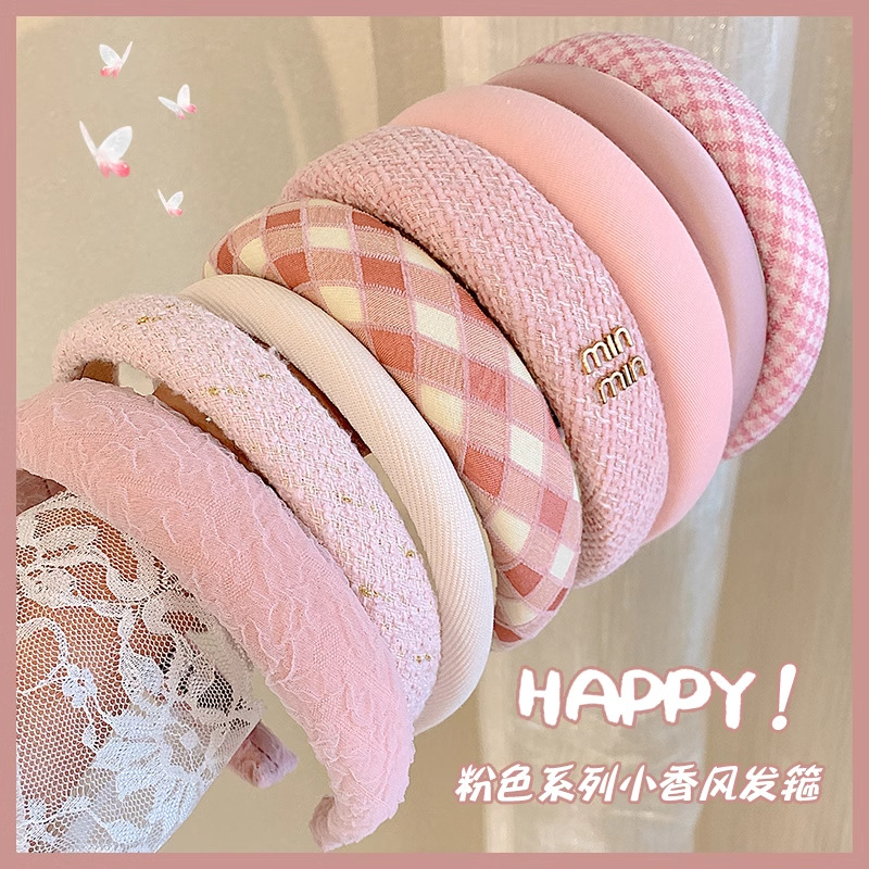 Alta sensación rosa de borde ancho bandas de cabello para mujeres 2023 otoño nuevo invierno alto cráneo mostrando cara pequeña tarjeta de cabello adorable bandas de cabello tocado