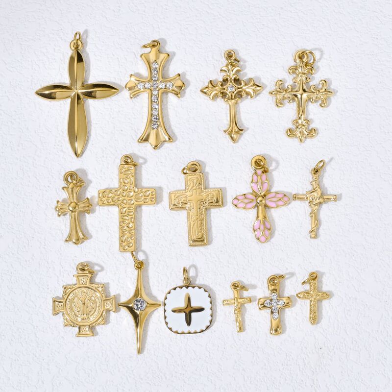 Cross-Border Stainless Steel DIY Jewelry Accessories, Fashionable Bohemian Style Cross with Diamond-Studded Necklace, Clavicle Chain Pendant