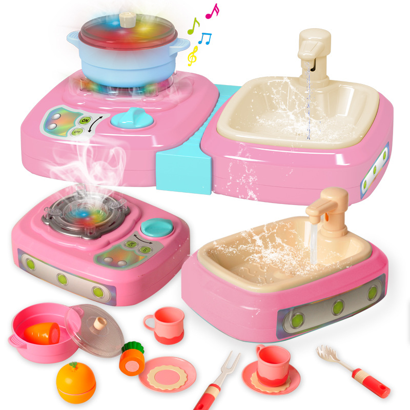 Cocina eléctrica de los niños aerosol lavabo chica casa simulación cocina aparatos de cocina vajilla