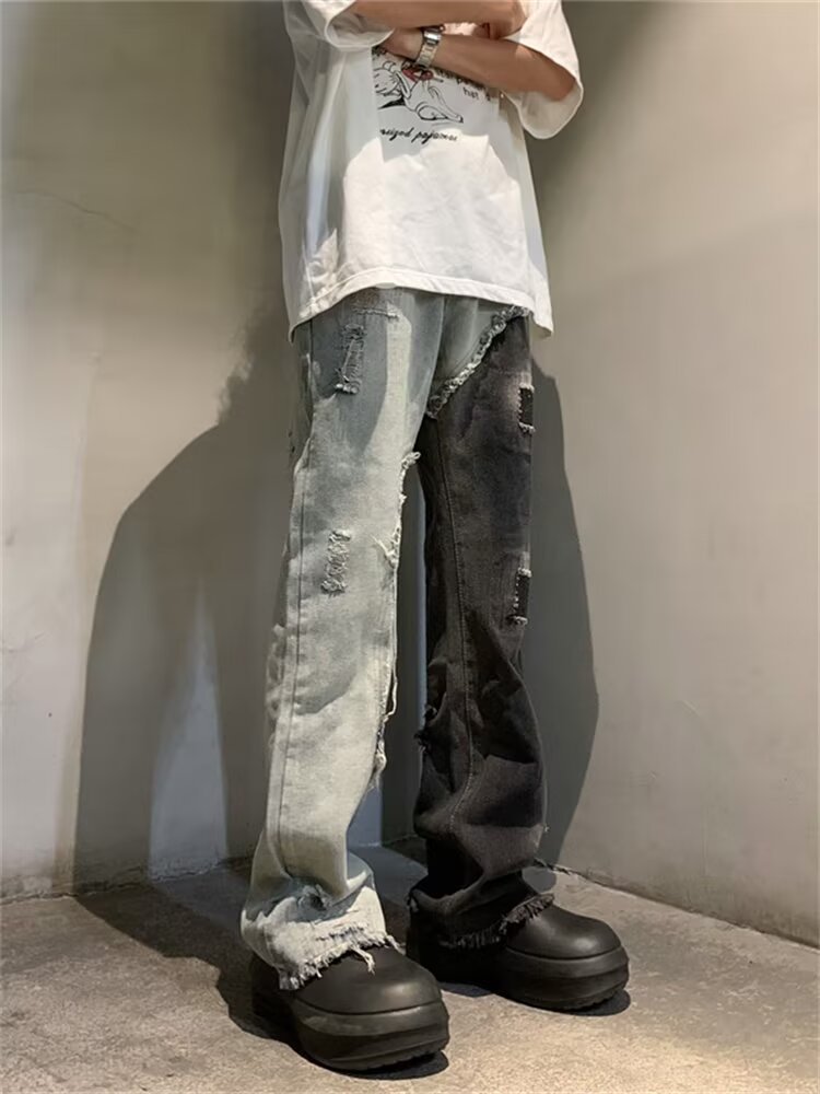 Men's Summer High-Waist Hip Hop Personality Letter Print Jeans Trendy Handsome Trousers New Style Streetwear_mkmklike.com