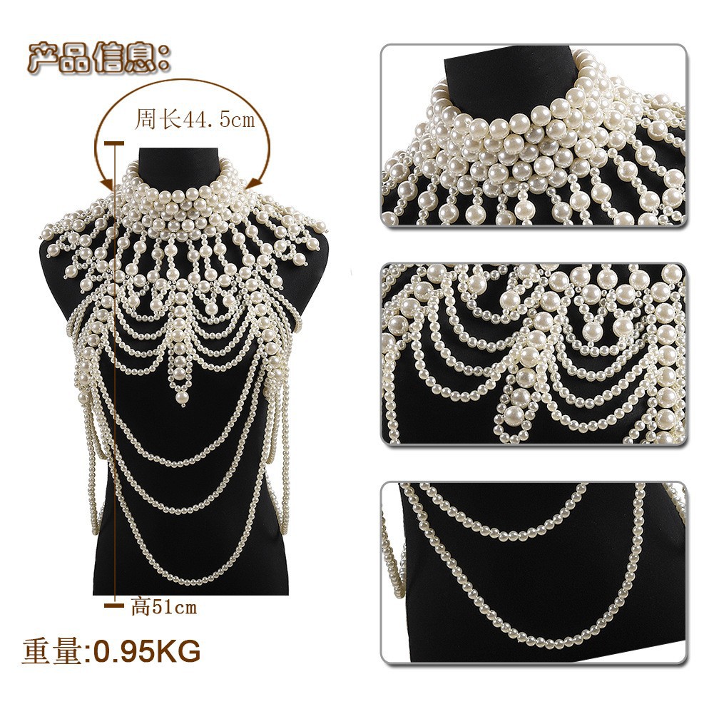 fashion hand-woven pearl necklaces multi-layer bead strings tassel exaggerated clothing chain