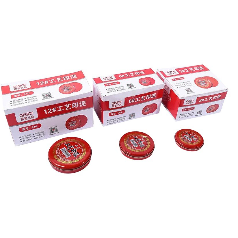 Хит продаж: чернильные подушки Qixing №3, №6, №12 из круглой жести, быстросохнущие, красные, продаются в тысячах экземпляров в месяц.