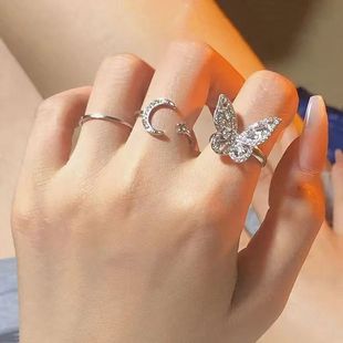 Dongju Little Red Book Same silver Diamond Butterfly Ring Female Niche Original Design Super Flash Gentle Cold Wind Open