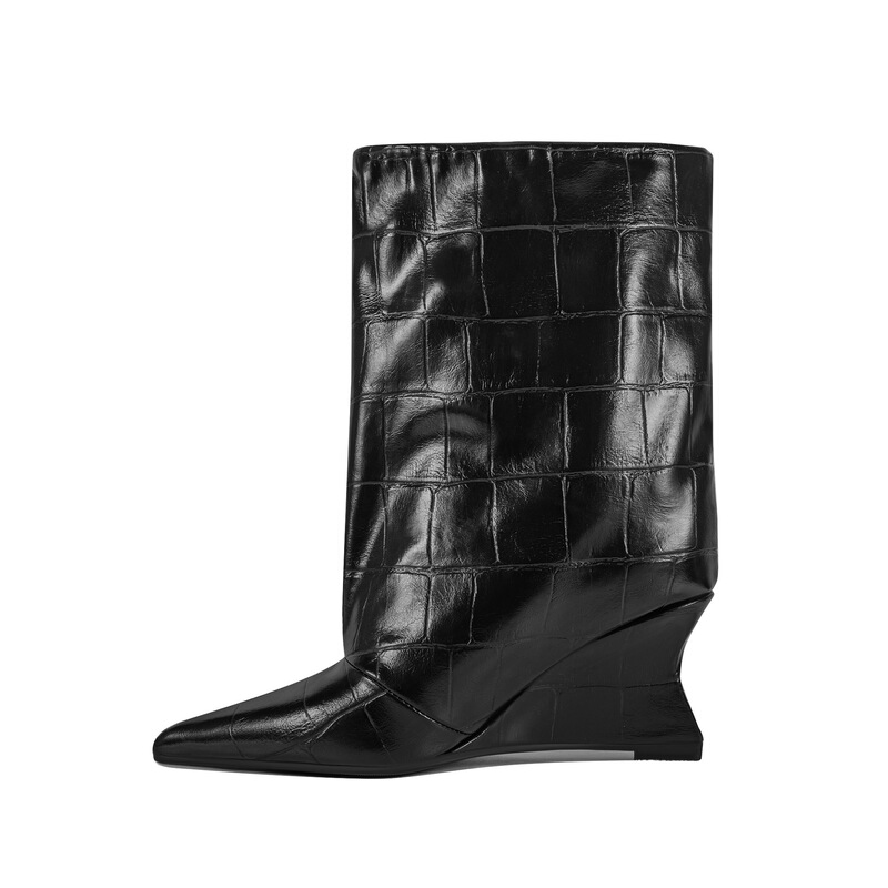 2026 Foreign Trade European and American Style Embossed Pointed Toe Thin Heel Wide-Leg Boots Autumn and Winter Straight-Leg High-Tube Riding Boots for Women 2026 Foreign Trade European and American Style Embossed Pointed Toe Thin Heel Wide-Leg Boots Autumn and Winter Straight-Leg High-Tube Riding Boots for Women