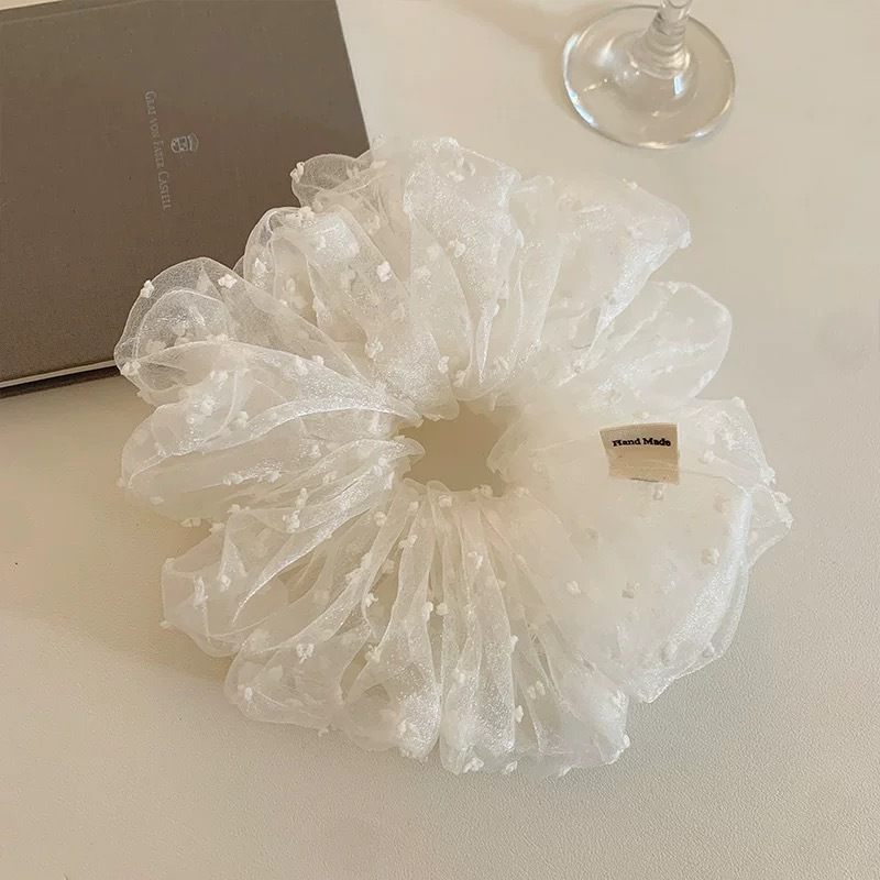 Primavera y verano, esbeltas nubes de color crema francesa de alta calidad, lazo para el cabello grande, cola de caballo, lazo de intestino grueso, tocado, flor para la cabeza
