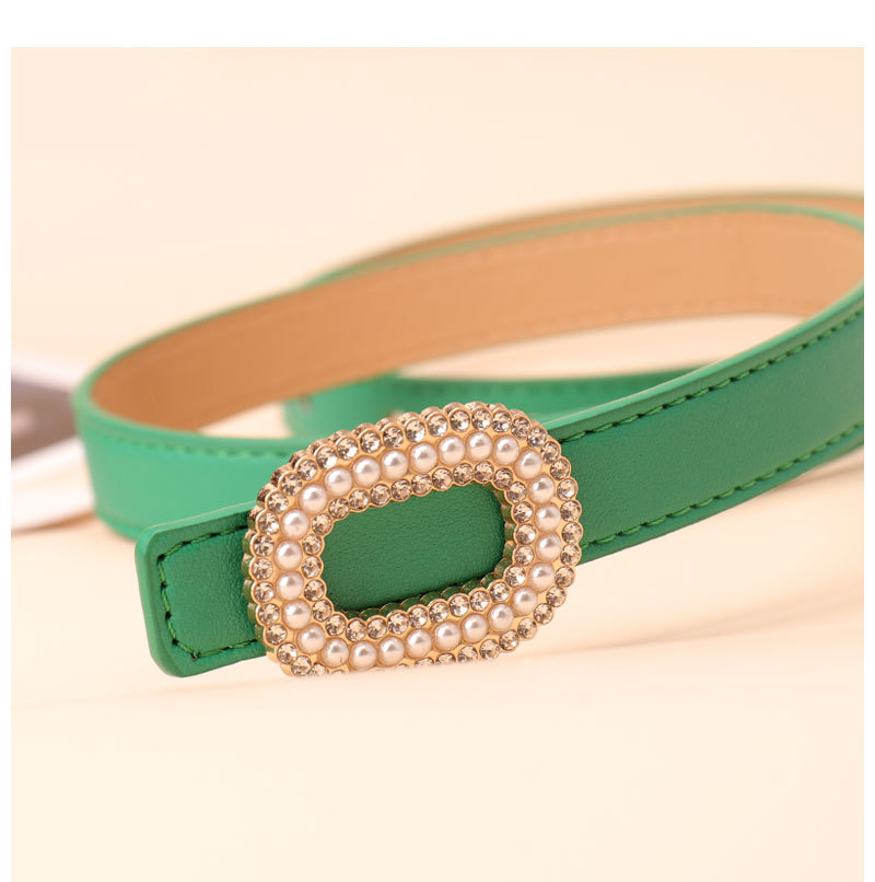 Inlay Design Elegant, Simple Style Style Elegant Simple Style Solid Color Pu Leather Alloy Inlay Rhinestones Pearl Women's Leather Belts