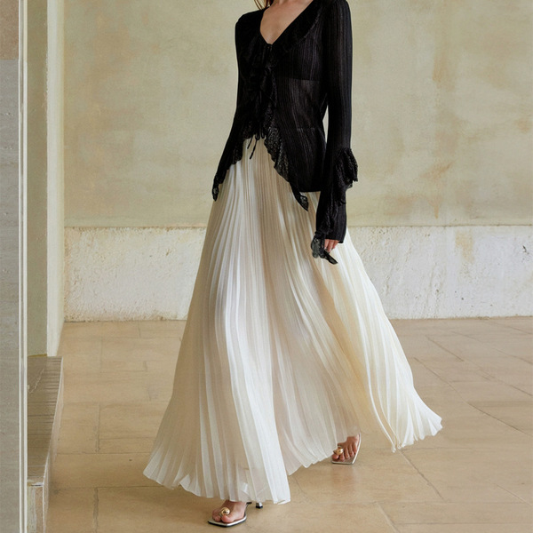 Summer elegant shiffon white long skirt
