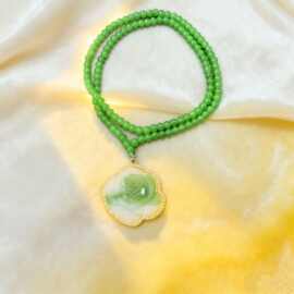 新品民族风仿玉牡丹花吊坠金框花长款毛衣链项链复古风厂家批发