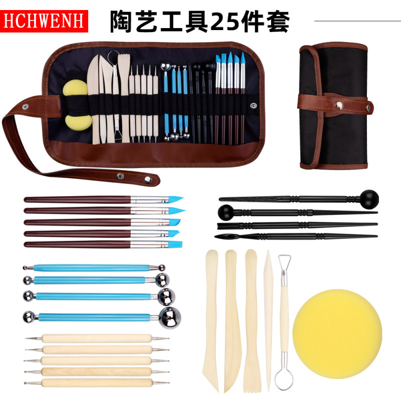 Pottery Tools Making 25-Piece Set Round Head Pill Stick Double Head Embellished Pen Set Pottery Clay Stainless Steel Carving Knife Pottery Tools Making 25-Piece Set Round Head Pill Stick Double Head Embellished Pen Set Pottery Clay Stainless Steel Carving Knife